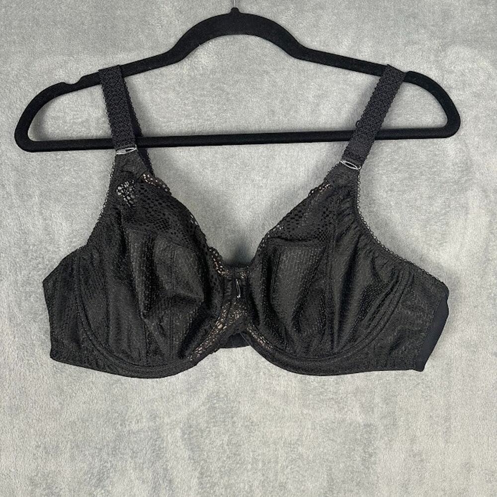 Elomi Carmen Underwire Plunge Bra Women 42DD Black Lace Adjustable Straps EL4010